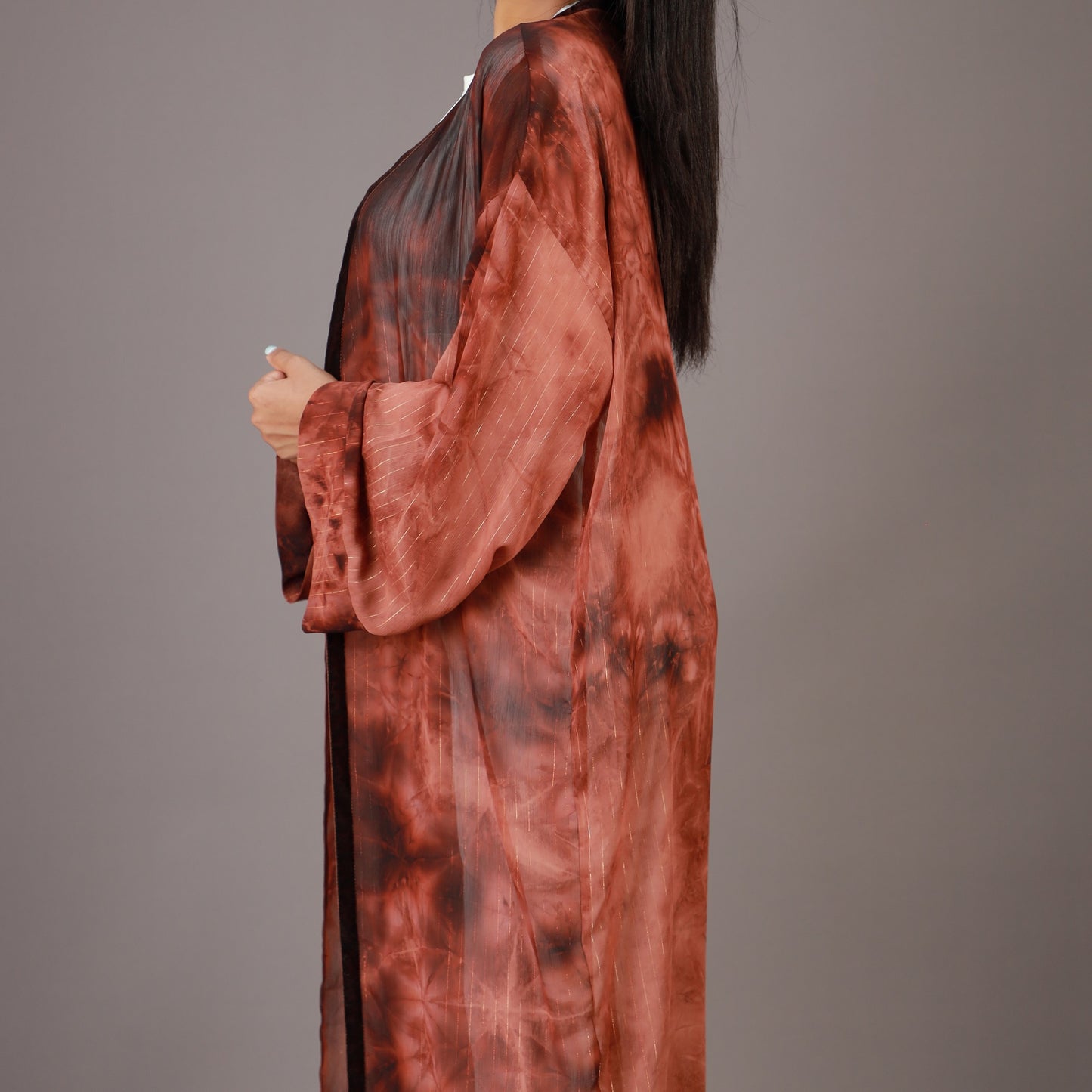 Kimono Long Marron Effet Tie and Dye