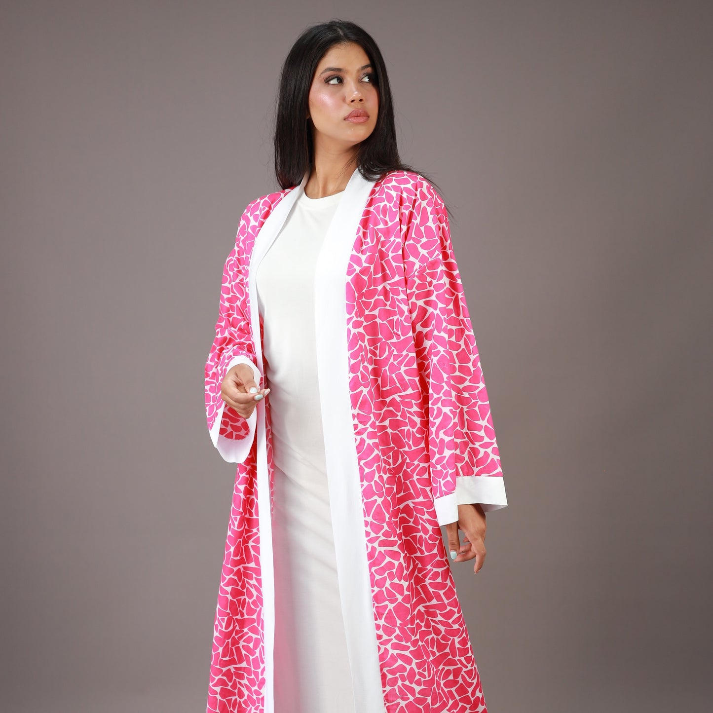 Kimono Long Rose à Imprimé Graphique