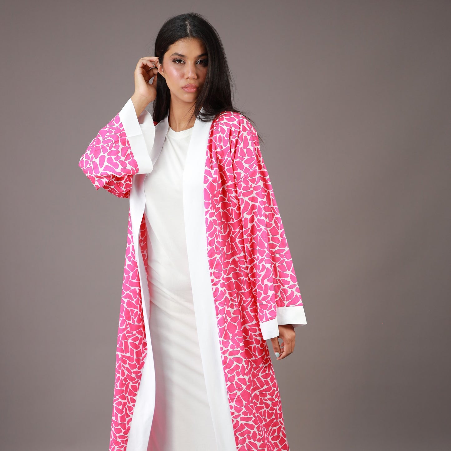 Kimono Long Rose à Imprimé Graphique