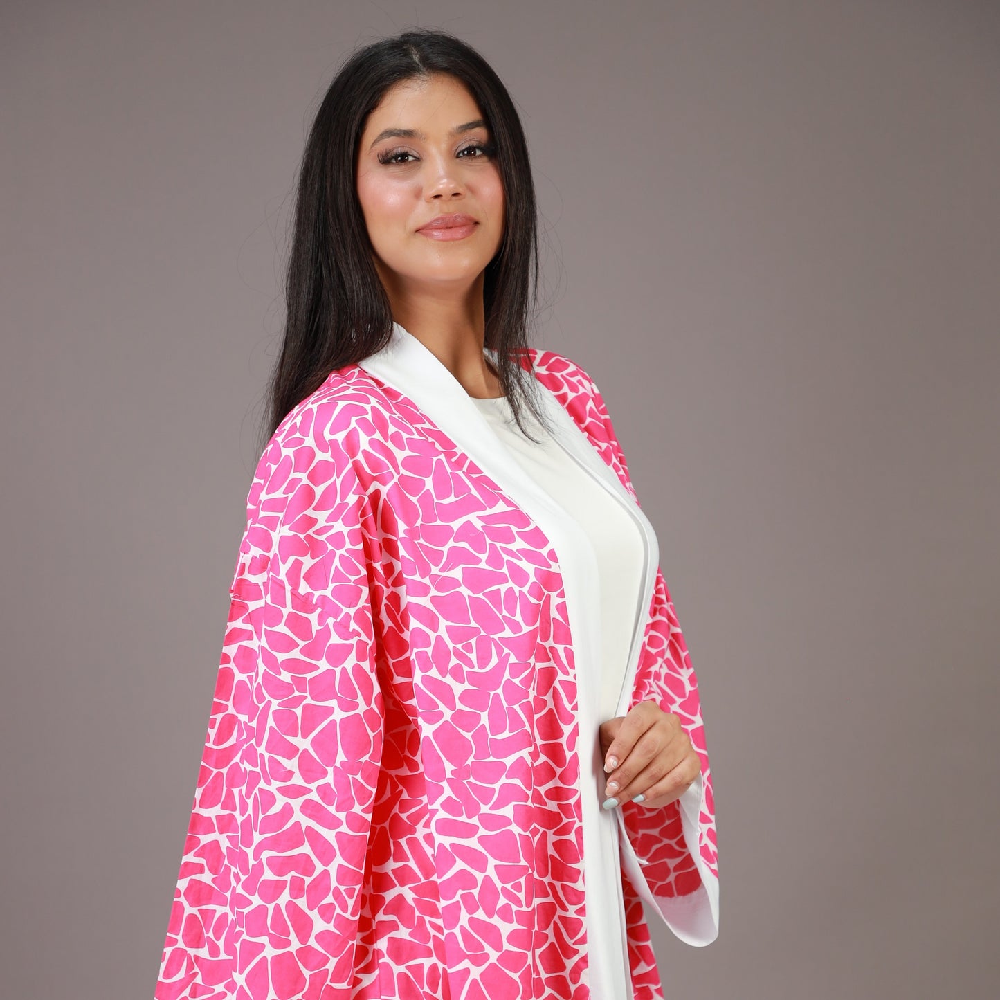 Kimono Long Rose à Imprimé Graphique