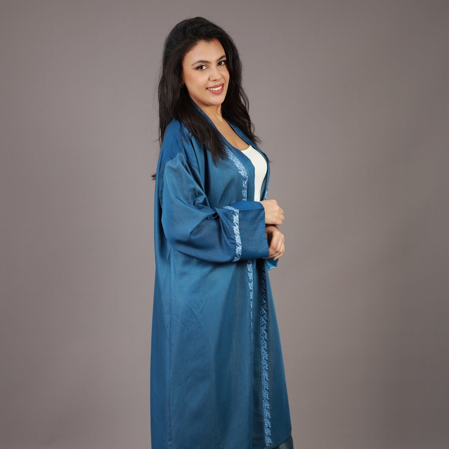 Kimono Long en Jean Bleu avec Zwak Lmaalem Bleu Clair