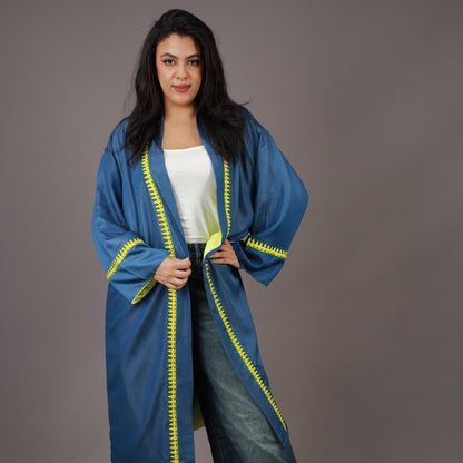 Kimono Long Denim Bleu avec ZWAK LMAALEM Jaune