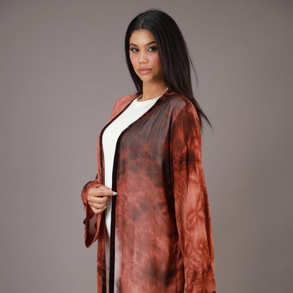 Kimono Long Marron Effet Tie and Dye