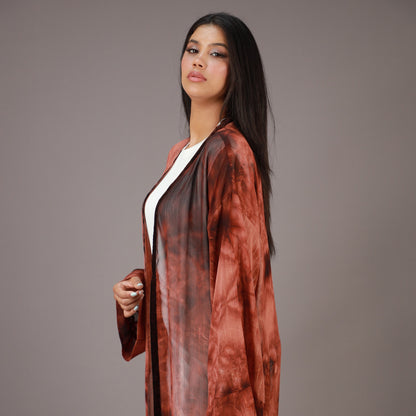 Kimono Long Marron Effet Tie and Dye