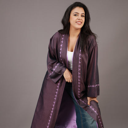 Kimono Long Violet avec Zwak et Doublure Lilas