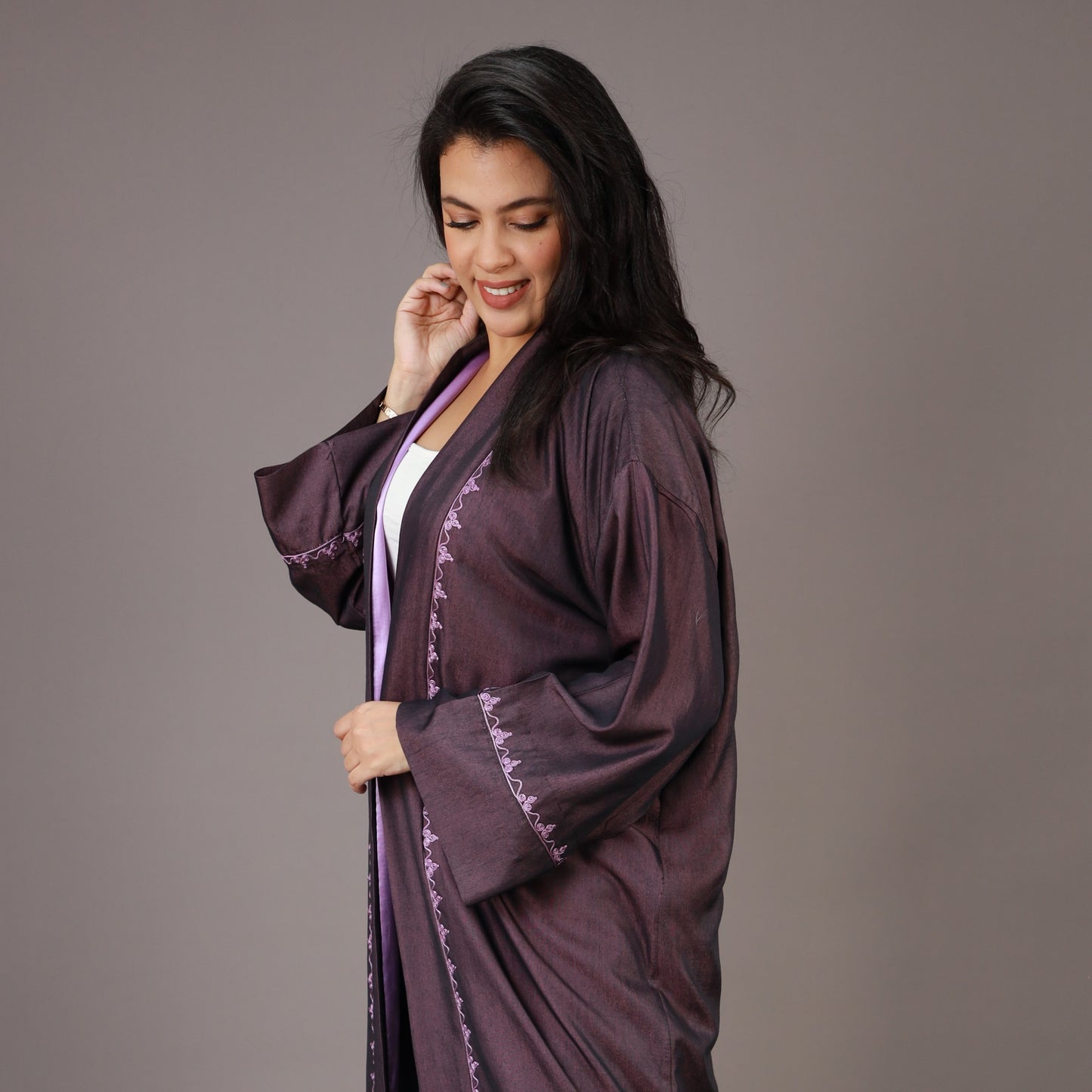 Kimono Long Violet avec Zwak et Doublure Lilas