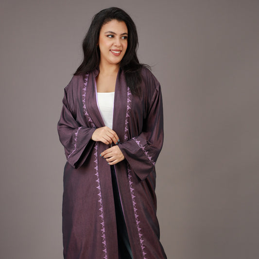 Kimono Long Violet avec Zwak et Doublure Lilas