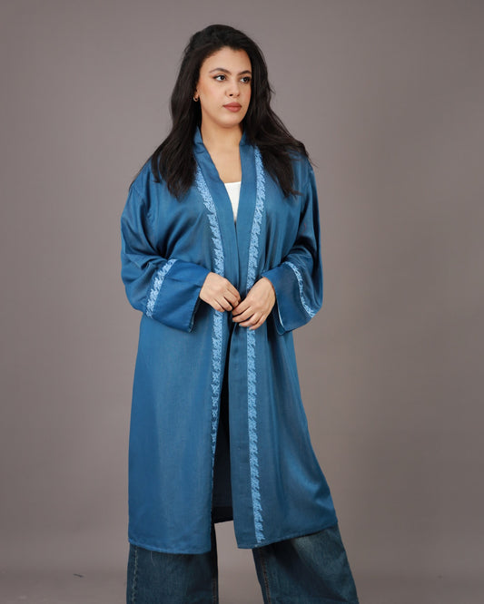 Kimono Long en Jean Bleu avec Zwak Lmaalem Bleu Clair