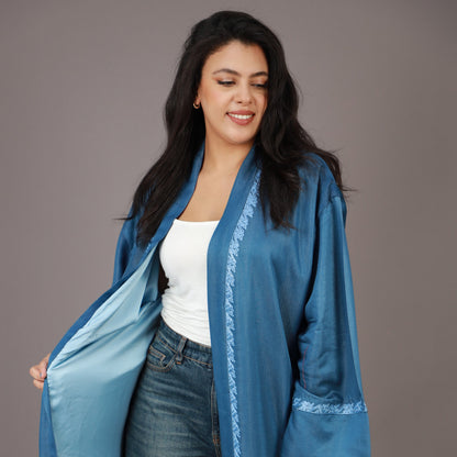 Kimono Long en Jean Bleu avec Zwak Lmaalem Bleu Clair