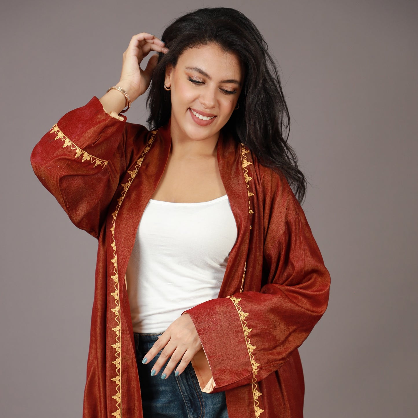 Kimono Long Jean Brique Zwa9 Lmaalem