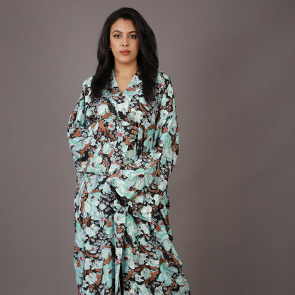 Kimono Long Fleuri Pastel et Noir
