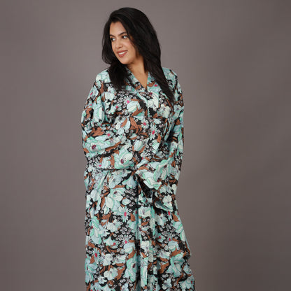 Kimono Long Fleuri Pastel et Noir