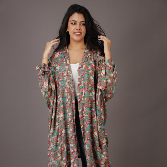 Kimono Long Imprimé Floral Multicolore