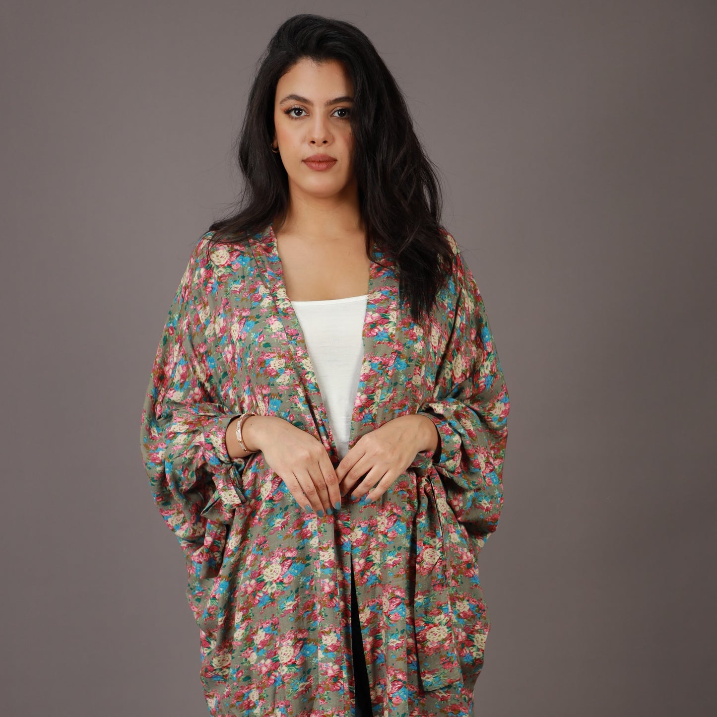 Kimono Long Imprimé Floral Multicolore