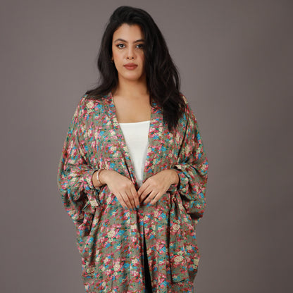 Kimono Long Imprimé Floral Multicolore