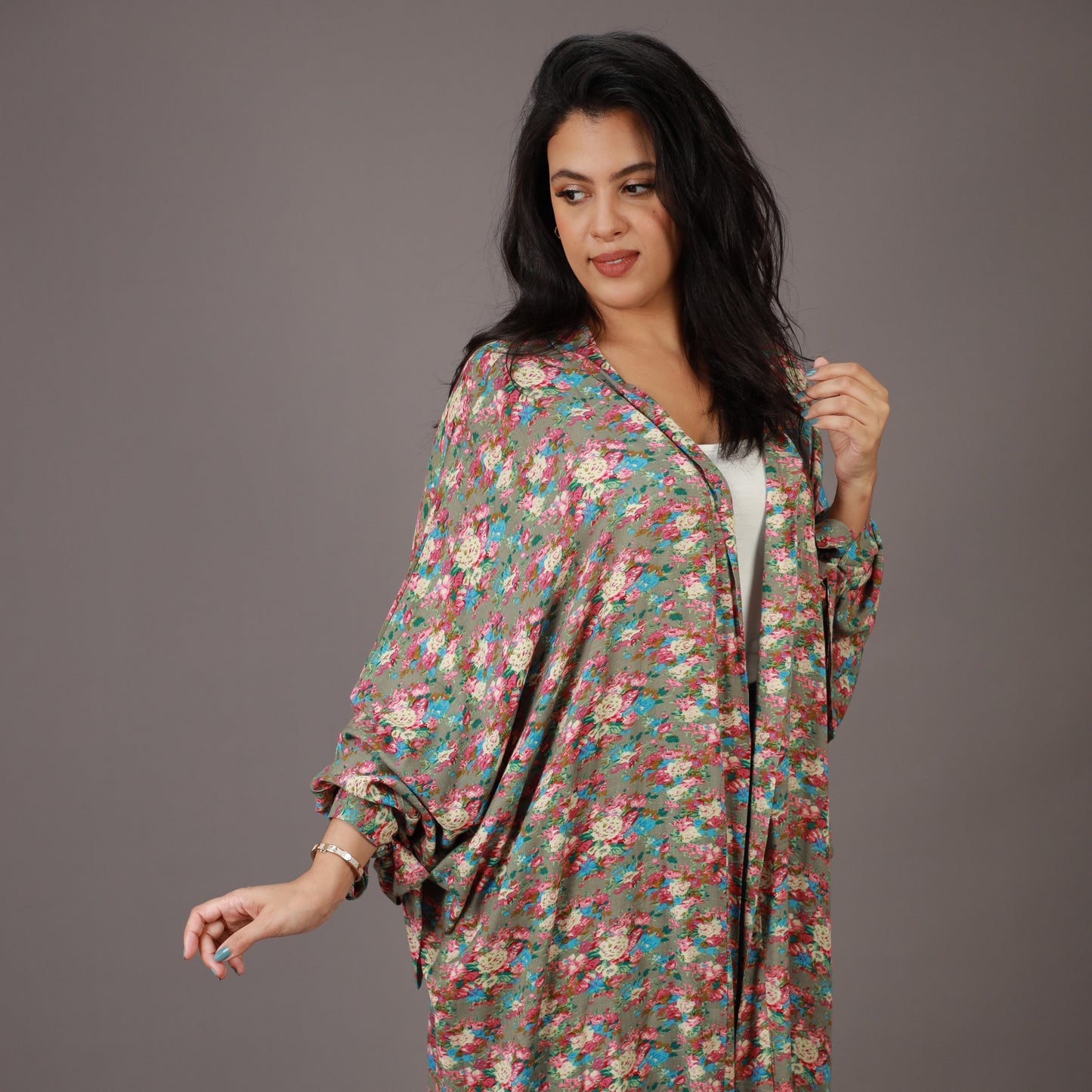 Kimono Long Imprimé Floral Multicolore