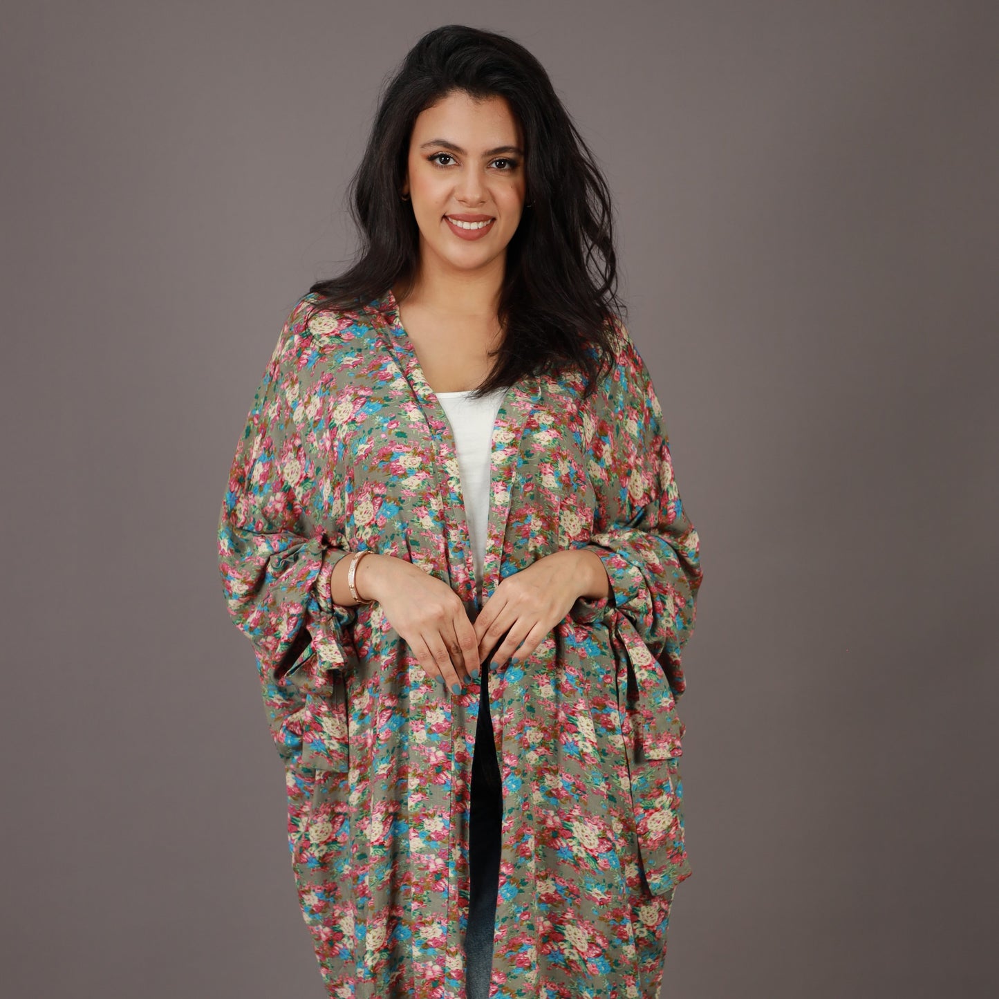 Kimono Long Imprimé Floral Multicolore