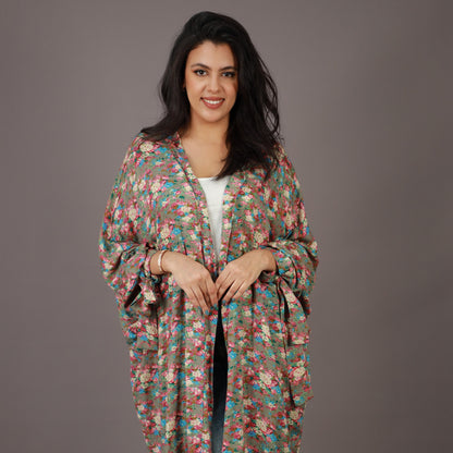 Kimono Long Imprimé Floral Multicolore