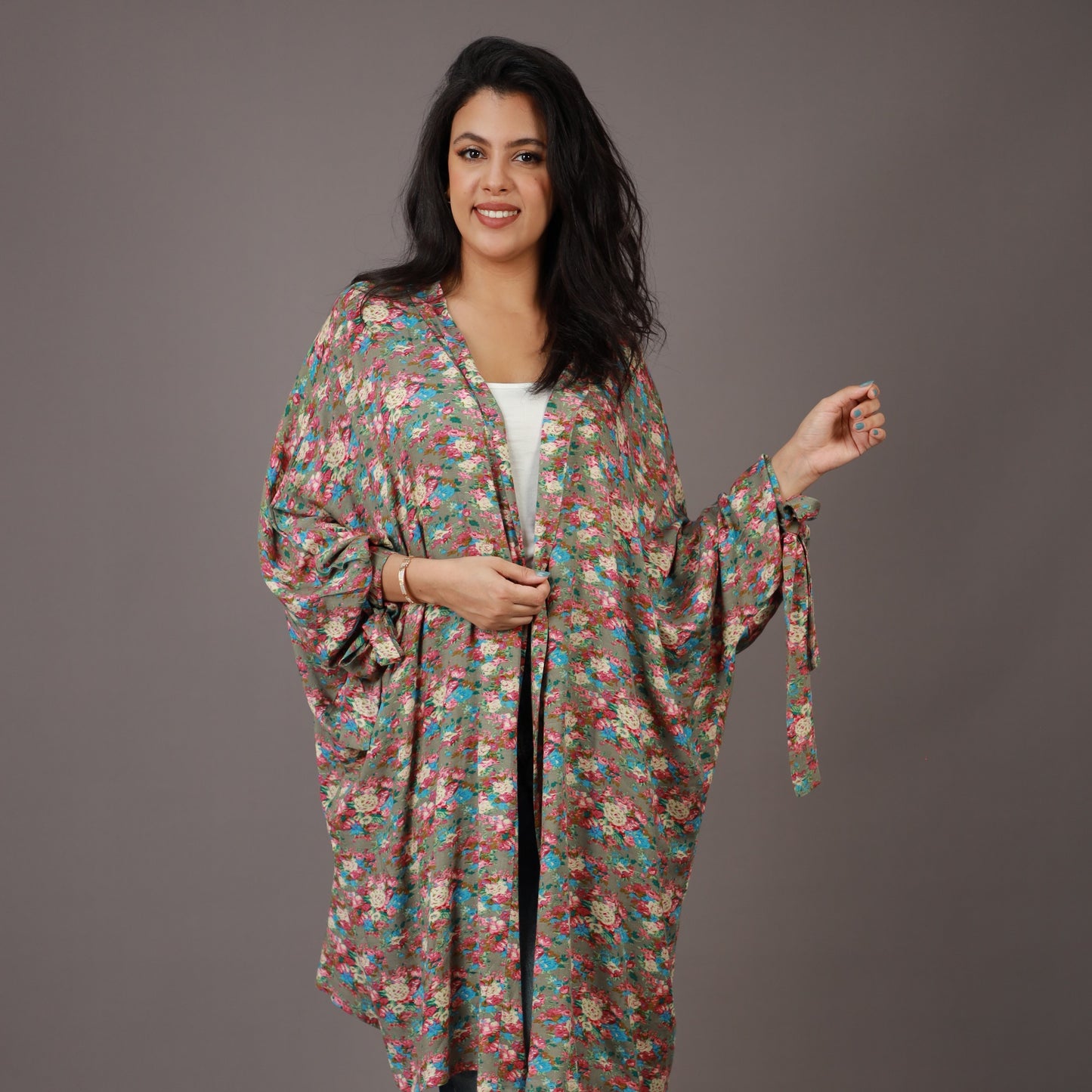 Kimono Long Imprimé Floral Multicolore