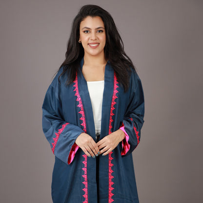 Kimono Long Bleu Nuit avec ZWAK LAMAÂLAM Rose et Doublure